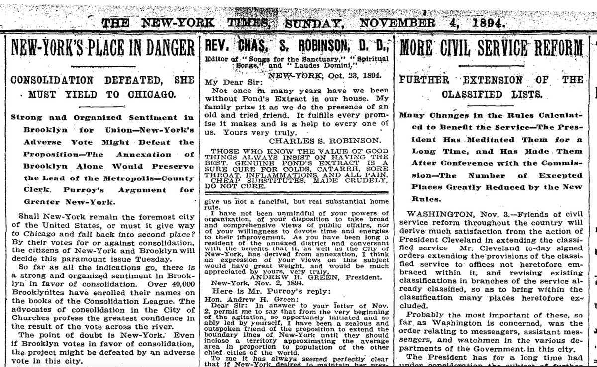 One of the main reasons offered to support consolidation in the 1890s was fear that Chicago would surpass New York as the biggest city in the country. New York and Brooklyn were #1 and #3 at the time.