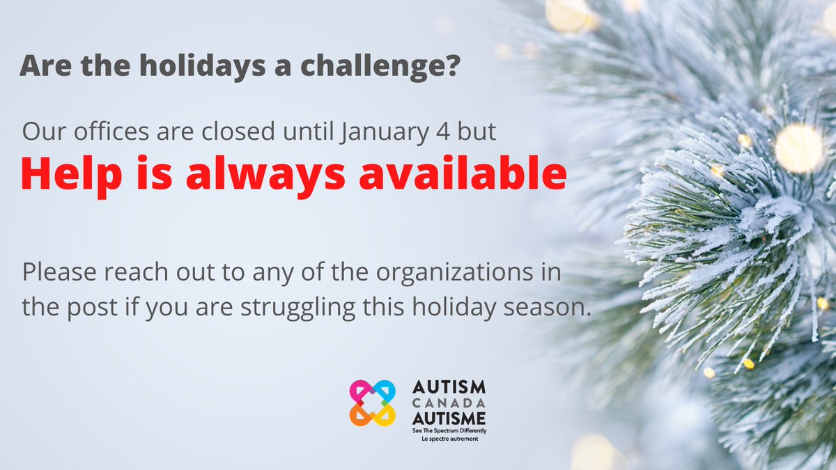 AutismCanada's tweet image. HELP IS AVAILABLE

Canadian Mental Health Association: ow.ly/P6Vv50CSdG9
Bell Let’s Talk: ow.ly/r9xa50CSdGa
Canadian Mental Health Supports: canada.ca/en/public-heal…
 
Or call 911 for immediate assistance.

#takecareofyourself #reachout #askforhelp