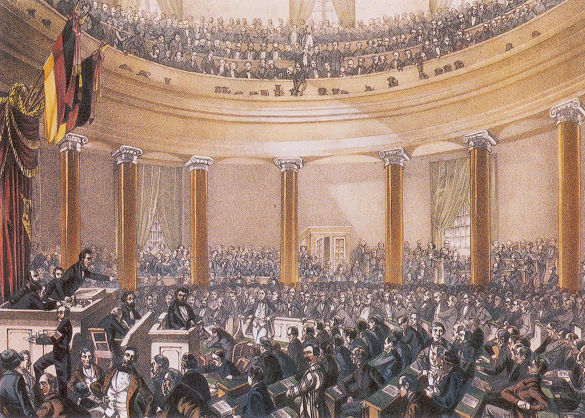 The liberal/nationalist dominated assembly proclaimed a new constitution creating a German Empire based on the principles of parliamentary democracy.Prussian support for the draft constitution led to Frederich Wilhelm IV of Prussia being the imperial crown on 2 April 1849.