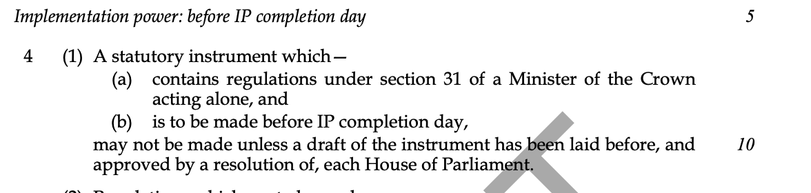 Clause 31 includes a general implementating power (a big Henry VIII power, that allows the use of secondary legislation to do anything an act of parliament could do). Seems to be affirmative. Exercisable by gov and also devolved administrations. Inevitable given short time.