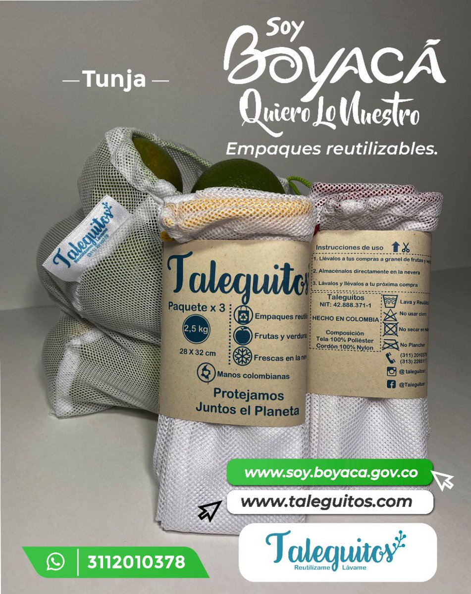 Soy_Boyaca's tweet photo. #Taleguitos, Emprendimiento creativo y familiar que a través del diseño de empaques reutilizables, elaborados con materias primas locales, promueve la alimentación sana, la conservación de los alimentos y la sostenibilidad del medio ambiente
#SoyBoyacáQuieroLoNuestro https://t.co/4uJlTn84sv