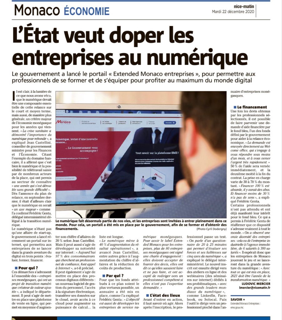 ExtendedMonaco's tweet photo. Évaluer sa maturité, se former, trouver un partenaire et financer son projet : ce sont les 4 axes d’#ExtendedMonaco pour l’entreprise déployé par le @GovMonaco, à retrouver dans cet article de @monaco_matin ⬇️ https://t.co/aEfhevctZy