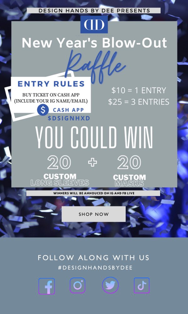 There is still time to be the Lucky WINNER! Enter Today! The WINNER will be announced on 1/1/21 @ 1 pm! #designhandsbydee #customapparel #blackfemalebusiness