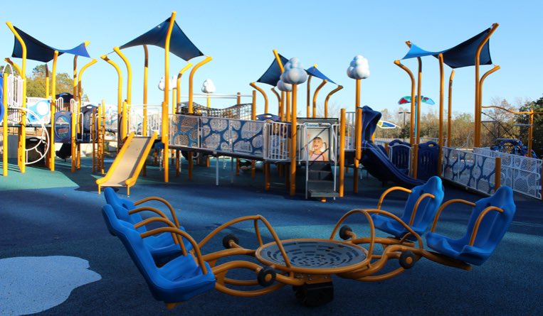 A true #InvestEast, <a href="/GSOParksandRec/">Greensboro Parks & Recreation</a> playground, Up in the AIR (Adaptive and Inclusive Recreation), will be a demonstration site as part of <a href="/NCRPA/">NCRPA</a> Healthy Play Initiative. $2.2M in improvements include 3 picnic shelters, corn hole, festival field, outdoor fitness area &amp; more!
