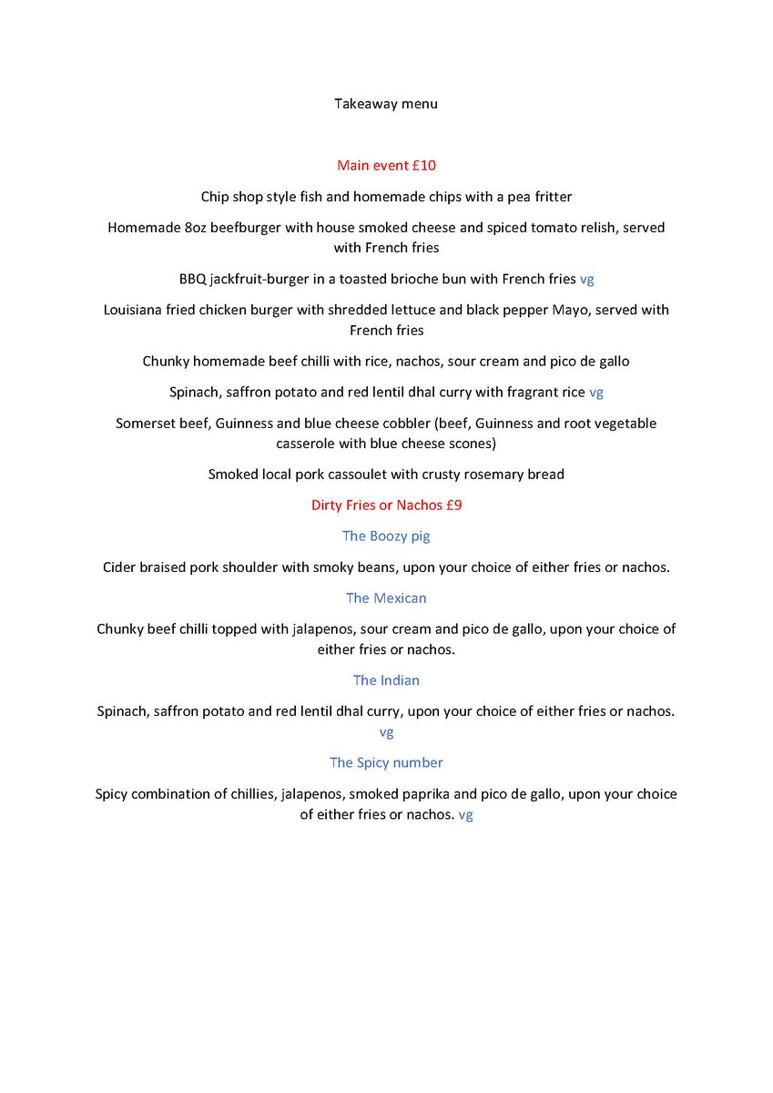 Cross Keys Inn (@realcrosskeys) on Twitter photo Announcing our takeaway service which we hope will help to support our community and cheer everyone up during these bleak times.
Open from New Year's Eve on Thurs, Fri & Sat 5 -8pm. Please phone 01458 240473 in opening times or email any time - enquiries@crosskeysinn.info Announcing our takeaway service which we hope will help to support our community and cheer everyone up during these bleak times.
Open from New Year's Eve on Thurs, Fri & Sat 5 -8pm. Please phone 01458 240473 in opening times or email any time - enquiries@crosskeysinn.info