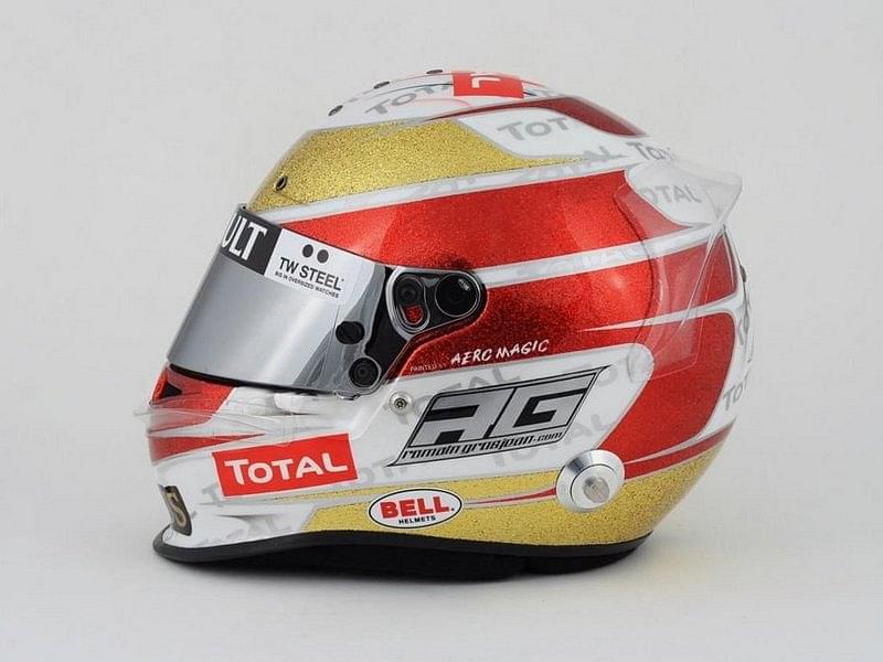 2012 - Mônaco Capacete com alguns detalhes dourados, em homenagem às 500 corridas da equipe Lotus na F1.