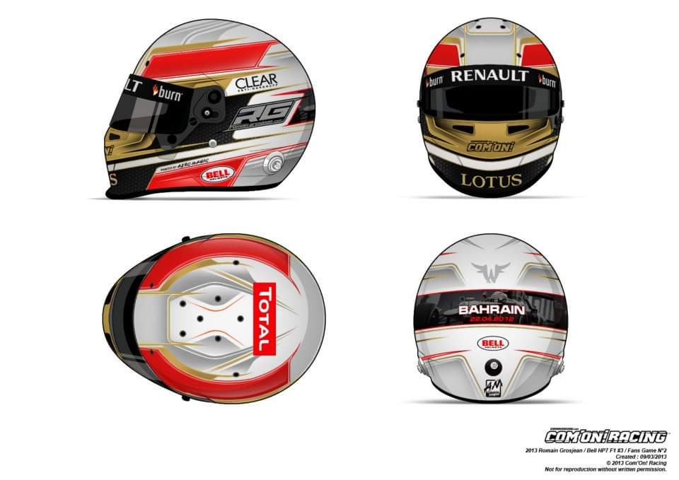2013 - Votação no Bahrein Em votação no Facebook, onde os fãs puderam escolher entre 4 designs para o GP do Bahrein, o 3° design ganhou.Qual vocês escolheriam? O ADM votaria no 2° hehe