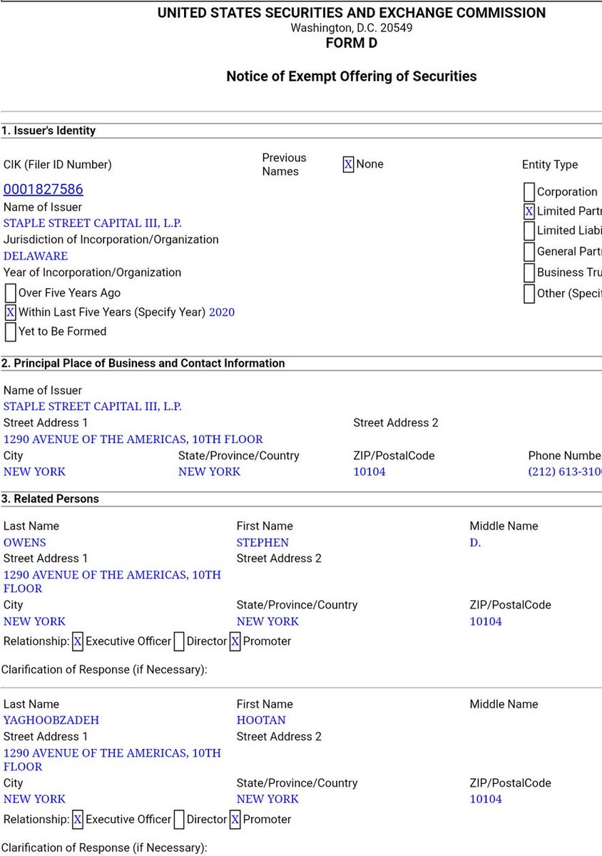 ~4~Staple Street Capital was then acquired by UBS Securities this year right before the election for $400M. There are 2 UBS’s but they are birds of a feather. Check the SEC filings here:  https://www.sec.gov/Archives/edgar/data/1827586/000182758620000001/xslFormDX01/primary_doc.xml