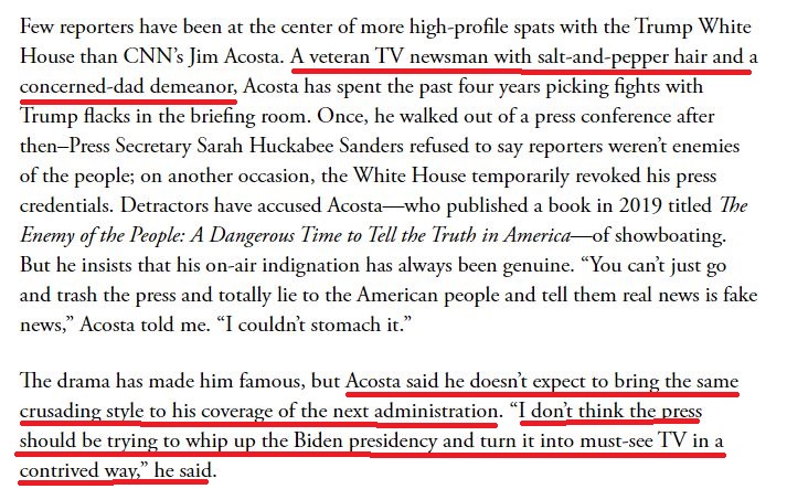 The article is revealing in the sense it admits these "journalists" have not been practicing journalism at all during the Trump years. All it takes is basic reading comprehension to get past the glowing prose to realize this is not so much a panegyric as a confession of guilt.