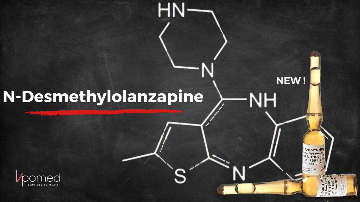 lipomed_US's tweet photo. You requested, and we listened! Lipomed continues to expand its catalog by welcoming a new addition: N-Desmethylolanzapine. Available as reference material in either bulk powder or solution!  Click on the link to find out more: https://t.co/myrEl7Vf1S https://t.co/JJalkAraly