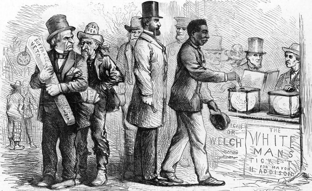 So let’s take a snapshot of the time here, picture this, post “black codes” reconstruction Georgia, state requirements still limited black (men) voting through poll tax, record keeping & other devices to impede on the black electorate. But descendants & freedmen gained franchise.