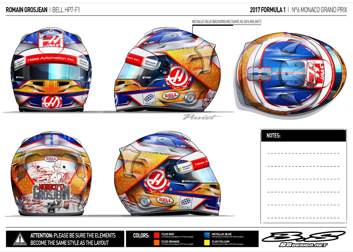 2017 - Mônaco O principal detalhe é a traseira, com ele como chef e piloto. Eu tive que tirar um print de um vídeo pois não achei em nenhum outro lugar fotos desse capacete.