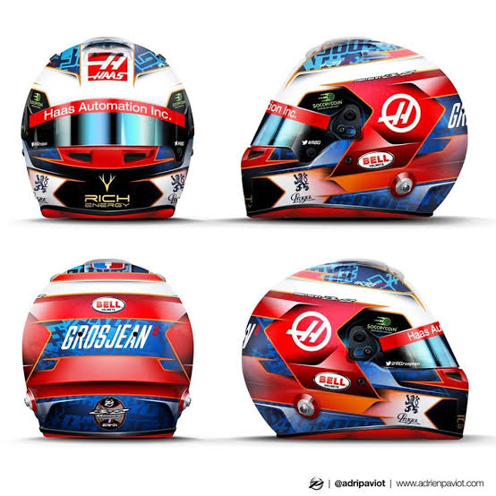 2019 - Mônaco Grosjean já tinha um capacete especial quando Niki Lauda morreu, então deixei uma foto dele com o boné do Niki, como forma para homenageá-lo.