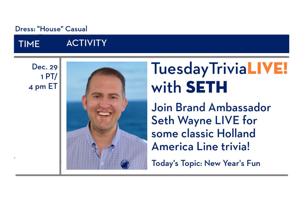 Join @SethonHAL for the last #TuesdayTrivia of 2020! Get ready to ring in the #NewYear as you begin your resolution of exercising (your brain) a little early. See you on Facebook at 1 p.m. PT/4 p.m. ET. Today's Topic: New Year's Fun