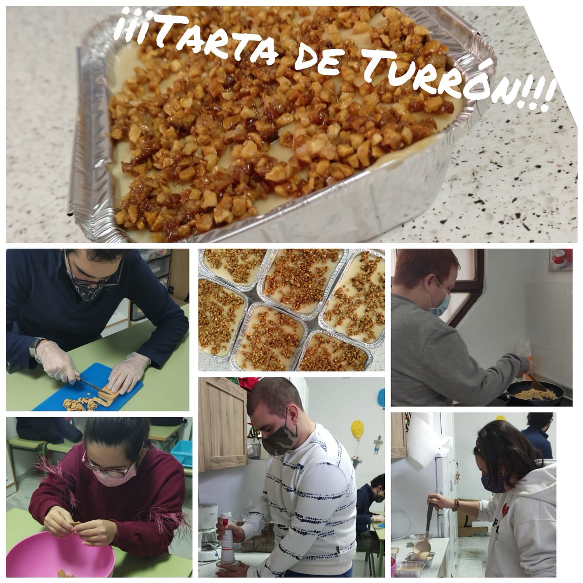 ¡Buenas y fresquitas 🌬️ tardes 🤗!
Esta mañana, nuestr@s chic@s han elaborado una nueva y dulce receta dentro del Taller de Cocina 🧑‍🍳, en esta ocasión, una tarta muy acorde a estas fechas navideñas 🎉🌲☃️, una deliciosa Tarta de Turrón 🥧. Esperamos que os guste. 
Un abrazo 🤗.