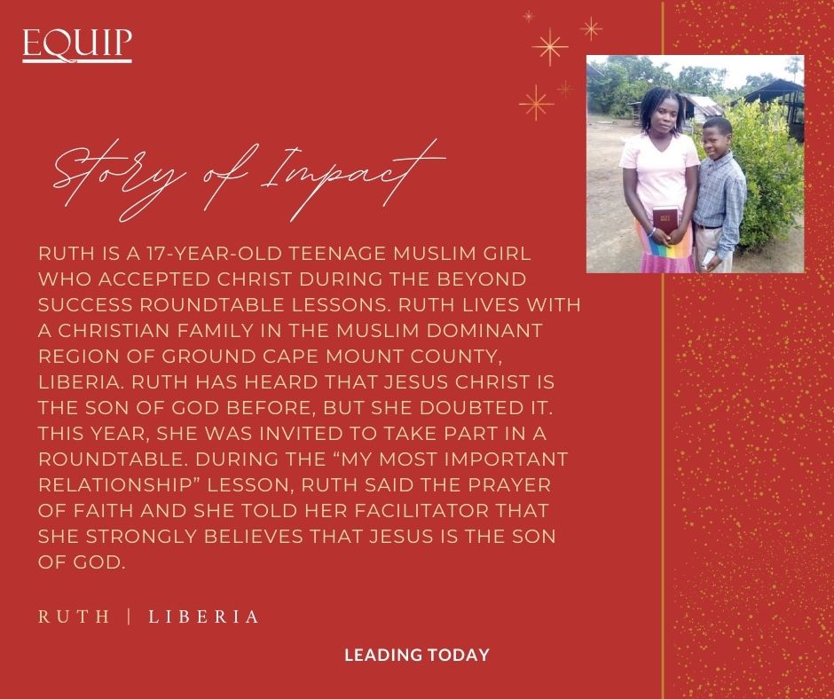 EQUIPLeaders's tweet photo. Ruth's story is what it's all about. A young person coming to Jesus gives us cause to celebrate! #leadingtoday https://t.co/VGD9Ynd3B4