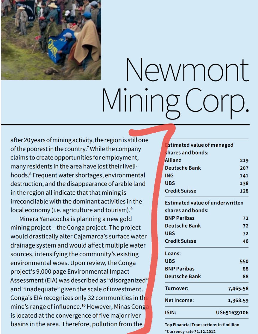 ~15~I recently stumbled upon a publication by Facing Finance labeled ‘Dirty Profits2. UBS, Newmont, and Barrick have all been involved in violating human rights in one shape or form. No wonder they work well with the Clinton’s global cabalist plan...