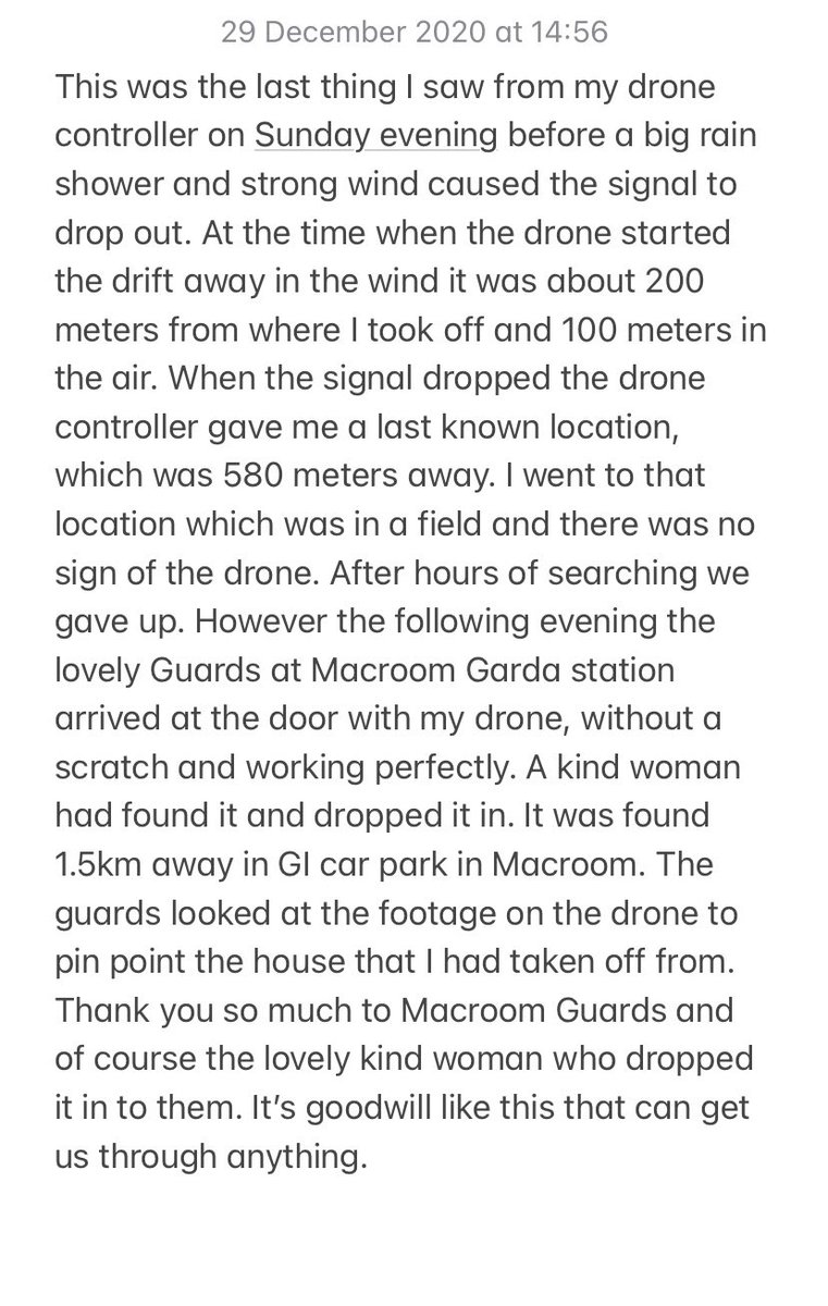 Jonathan_Owens's tweet photo. Great story for the end of 2020. Thanks to @GardaTraffic of Macroom.
@DJIGlobal @djimavicdrone @ladbible @DRIVETRIBE 
#djimini #drone #lostdrone #djimavicmini 

Check out the video as well in second tweet😃 https://t.co/JCVXUiIpNr