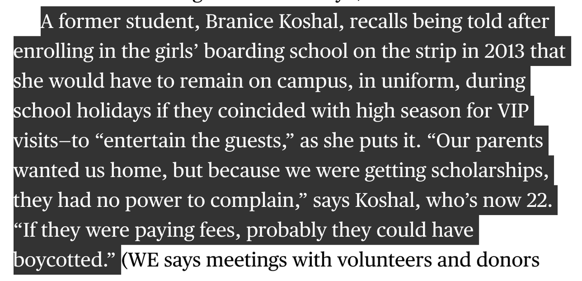 Kenyans were pressured to perform as "props" for visiting donors. Locals were asked to dress in traditional Masai outfits and cheer for visiting donors. Students had to drop their studies to entertain donors or stick around to receive them in uniform during holidays. 4/x