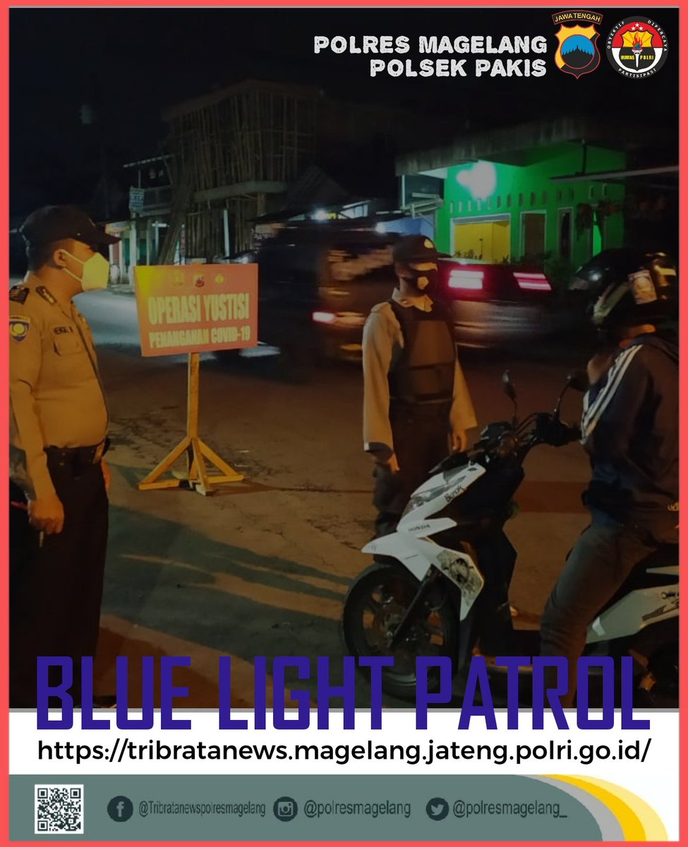 PolsekPakis_'s tweet photo. (29/12) Blue Light Patrol, Ops Kepolisian Aman Nusa II dan Ops Yustisi sebagai upaya pencegahan penyebaran Covid-19 dengan sasaran kerumunan.
#BlueLightPatrol #PoliceBackBone #AyoPakaiMasker #Ingat3M https://t.co/fkrRXCN7Ag