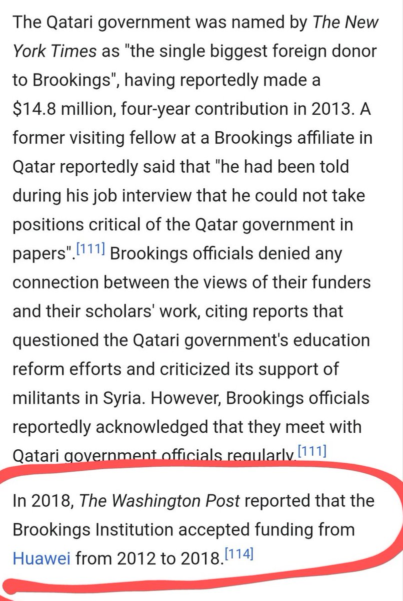 ~19~1st -Brookings institute has received funding from  #Huawei. Biden’s transition team has a few volunteers from the brooking institute. Hady Amr for one has been involved with Clinton, Obama, and world economic forum. Brookings seems very vested in wanting a new administration