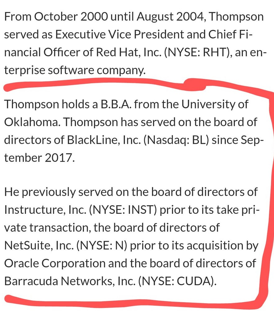 ~23~The previous Solar Winds CEO Kevin Thompson has served on the boards of Blackline, Barracuda, and Oracle. In 2013 Silver Lakes invests 200M+ into Blackline. Barracuda and Oracle have been involved in shady biz. Ironically Oracle took over  #TikTok in Sept. 2020