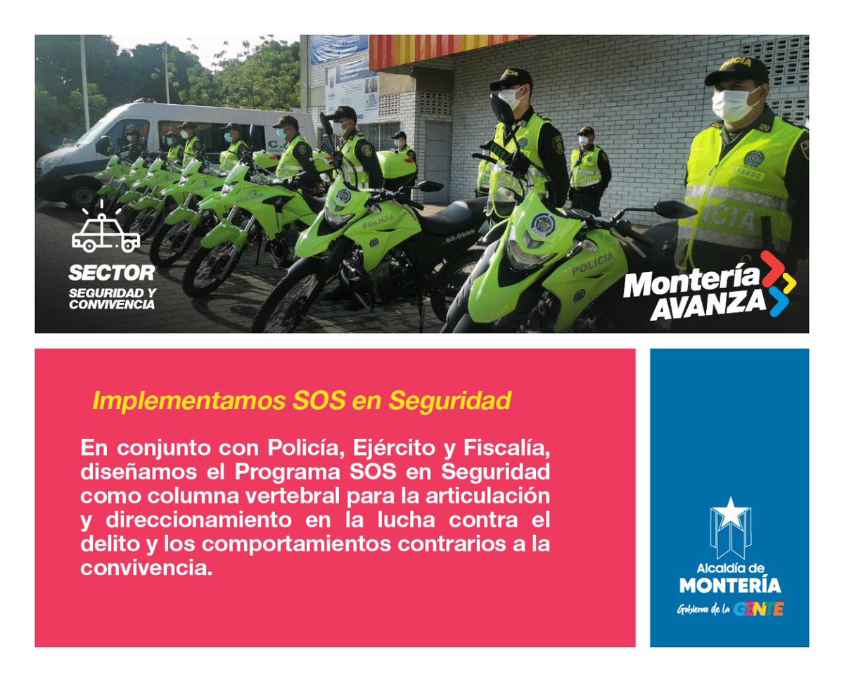SecGobMonteria's tweet photo. #MonteríaAvanza Diseñamos el Plan SOS en Seguridad, implementado para trabajar en la lucha contra el delito y los comportamientos contrarios a la convivencia en la ciudad. https://t.co/GiR7TZgIIU