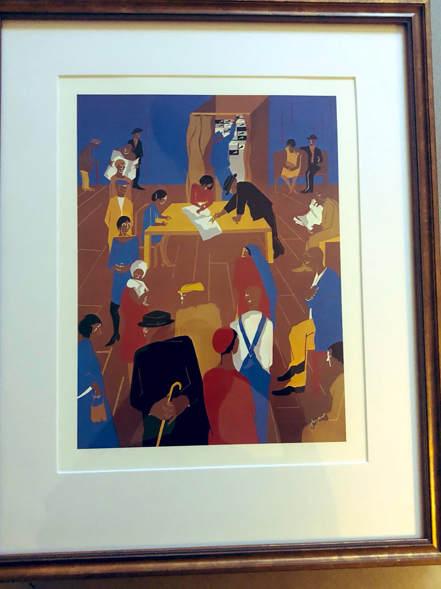 And this! “Migrants Cast Their Ballots” by Jacob Lawrence via <a href="/RoGallery/">RoGallery</a>. Tks to <a href="/b_judah/">Ben Judah</a> for putting me on to his work, it’s beautiful. More on Lawrence: en.m.wikipedia.org/wiki/Jacob_Law…