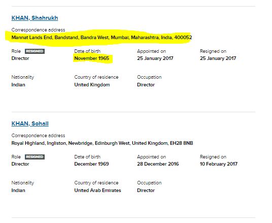 8th is BROS BROTHERS INTERNATIONAL LIMITED incorporated on 28 dec 2016 and dissolved on 19 feb 2019 and you know what is special in this company have? King Khan is Also Director in this company!