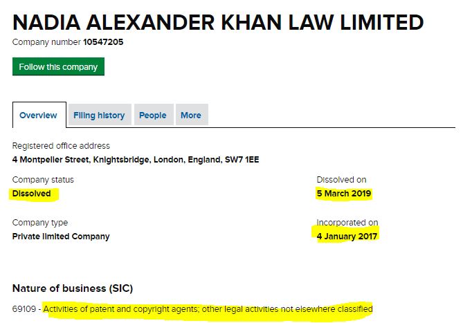 4th is NADIA ALEXANDER KHAN LAW LIMITED. Now here is something intresting comes there.Directors are Salim Khan, Arbaz Khan, Shohel Khan and few others. I don’t know why there is lord with their name. Check the highlighted details.