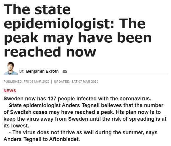 Tegnell also assumed Sweden had now reached the peak. https://www.aftonbladet.se/nyheter/a/RRpj0A/statsepidemiologen-toppen-kan-vara-nadd-nu