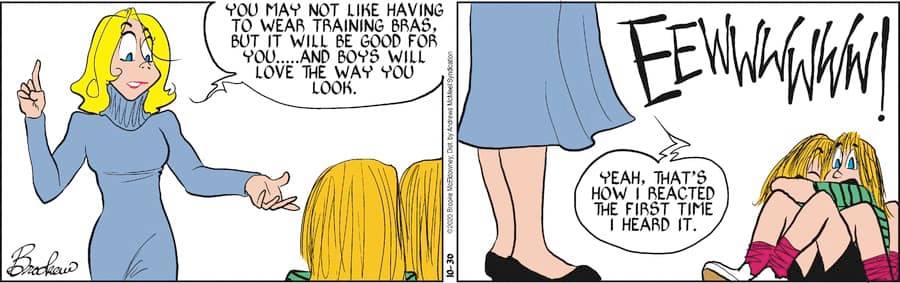 skipping forward in time to tell their children to wear training bras(???) to get boys' sexual attention