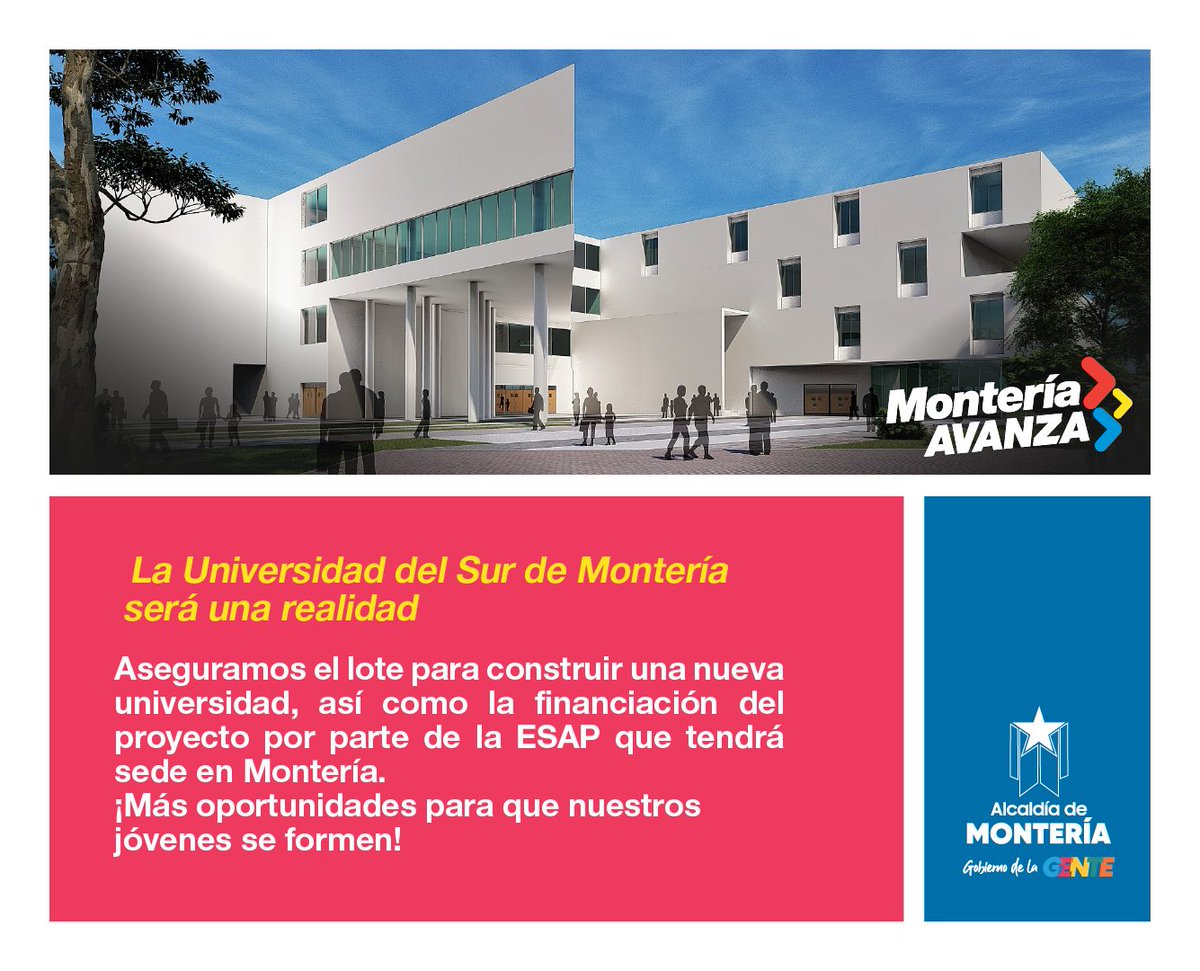 monterialcaldia's tweet photo. La educación es el pilar del cambio y la puerta para acceder a más oportunidades en el futuro profesional, por eso desde el Gobierno de la Gente trabajamos en nuevos escenarios para fortalecer la oferta de educación superior en la ciudad. #MonteríaAvanza https://t.co/Wyz9JhHANy
