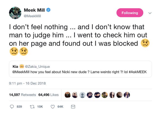 He basically admitted to stalking Nickis page to find out about her new relationship and that he was blocked!! Basically admitting he still keeps up with her, also he couldve ignored this question but any excuse to keep talking about Nicki right?