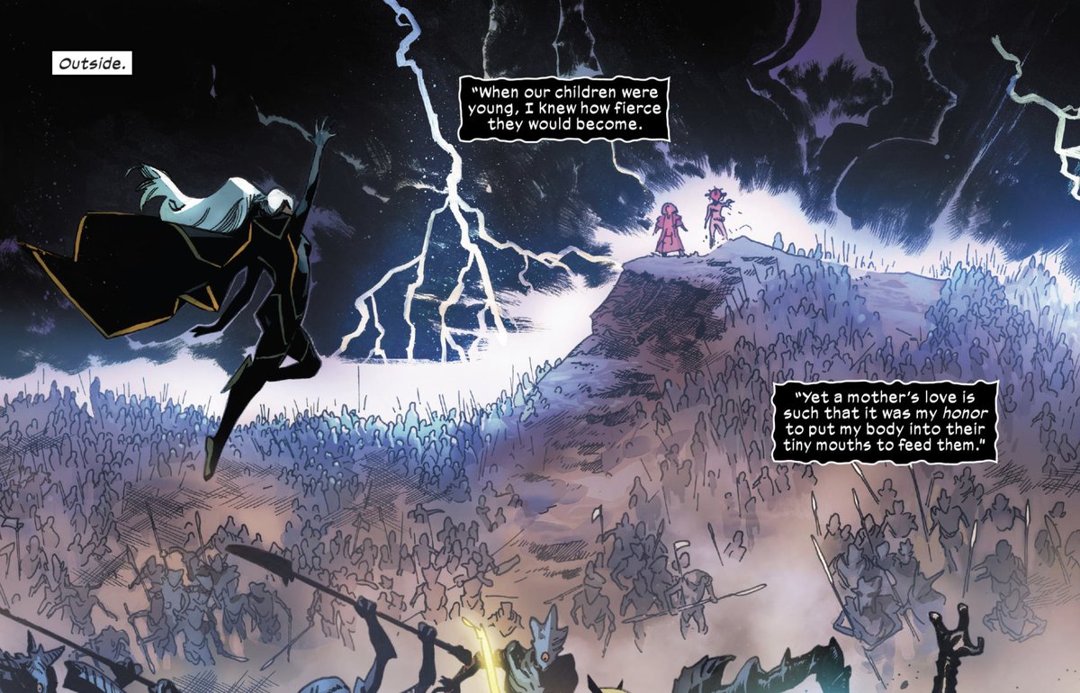 Excalibur 15 featured another great Storm moment during the X of Swords event, depicting her as the Powerhouse she is by fighting against and holding back thousands of demons at once but also by being one of the 2 only people to harm Annihilation. A great show of power for Ororo