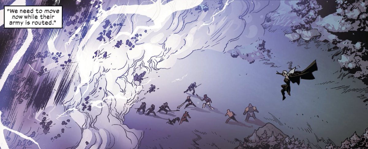 Excalibur 15 featured another great Storm moment during the X of Swords event, depicting her as the Powerhouse she is by fighting against and holding back thousands of demons at once but also by being one of the 2 only people to harm Annihilation. A great show of power for Ororo