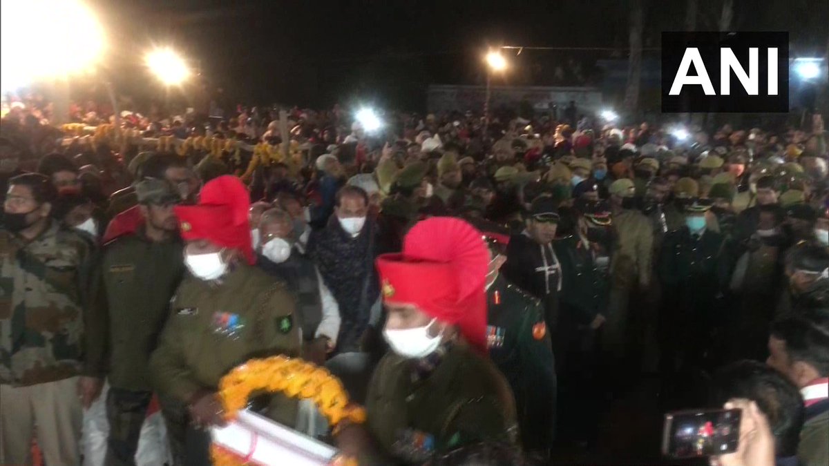 ANINewsUP's tweet photo. Mortal remains of Havildar Anil Kumar Tomar were brought to his native place in Meerut, late last night (December 29).
 
He was injured during a cordon &amp; search operation in Shopian (Jammu &amp; Kashmir) on December 25 &amp; later passed away. https://t.co/4APnjEzCg9