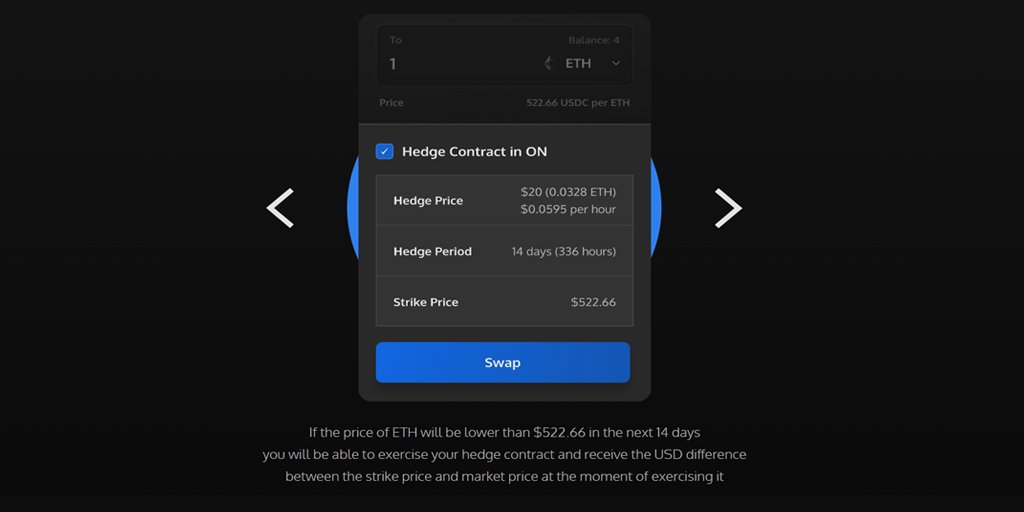 2. Each time you buy ETH or WBTC an option (a hedge contract) can automatically protect the value of your ETH or WBTC buy (thanks to an at-the-money put option)