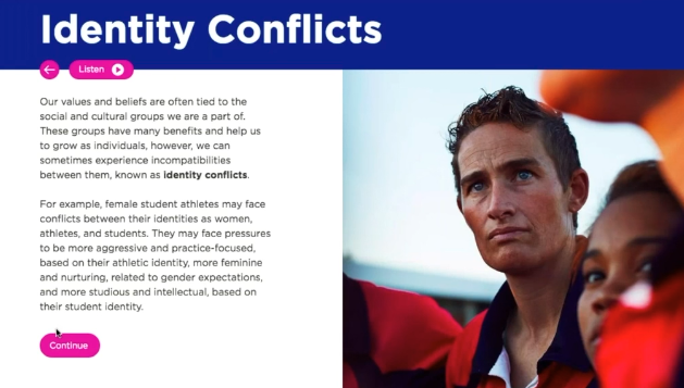 Yup there it is. Here they are arguing that a female student who is an athlete may have identity conflict because athletes are supposed to be aggressive and women are supposed to be feminine. This is literally perpetuating stereotypes.