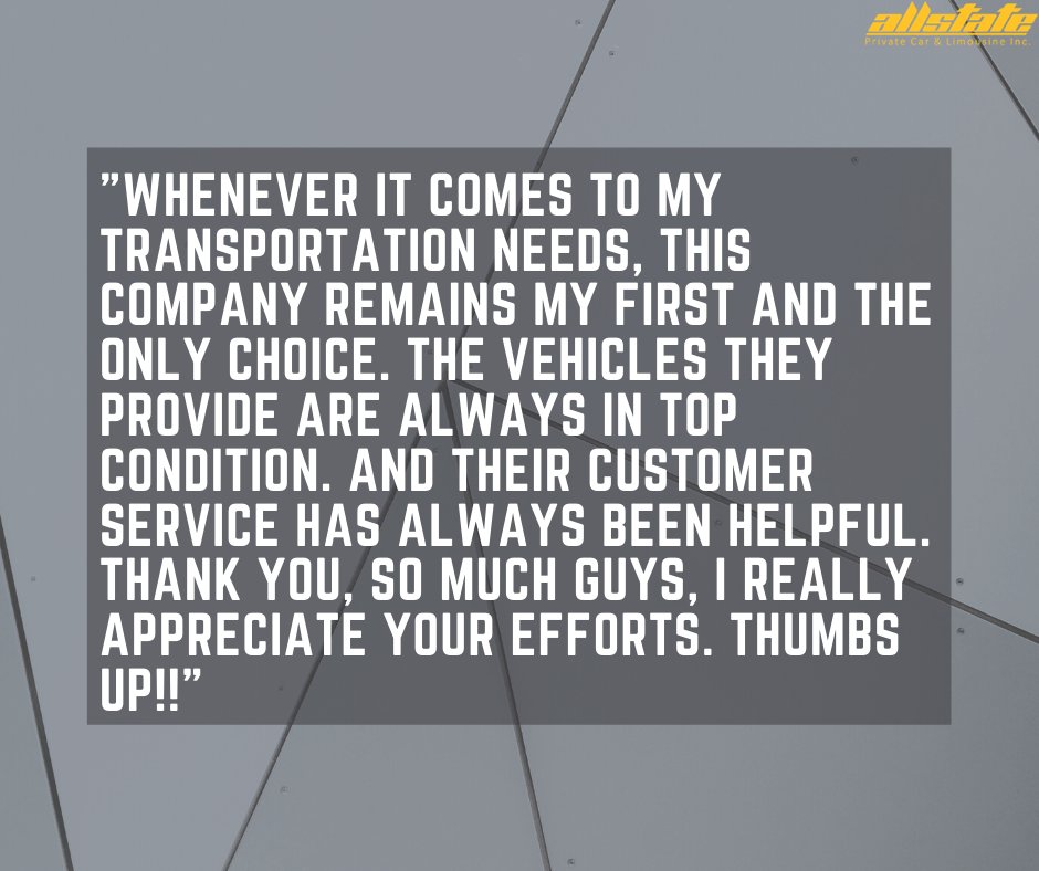Allstate_Limo's tweet photo. Checkout this great review that a client gave us. 

We are so thankful for each of our clients. 

Book your excellent trip today at https://t.co/5ZfMnMorT5 https://t.co/cg041XPTVh