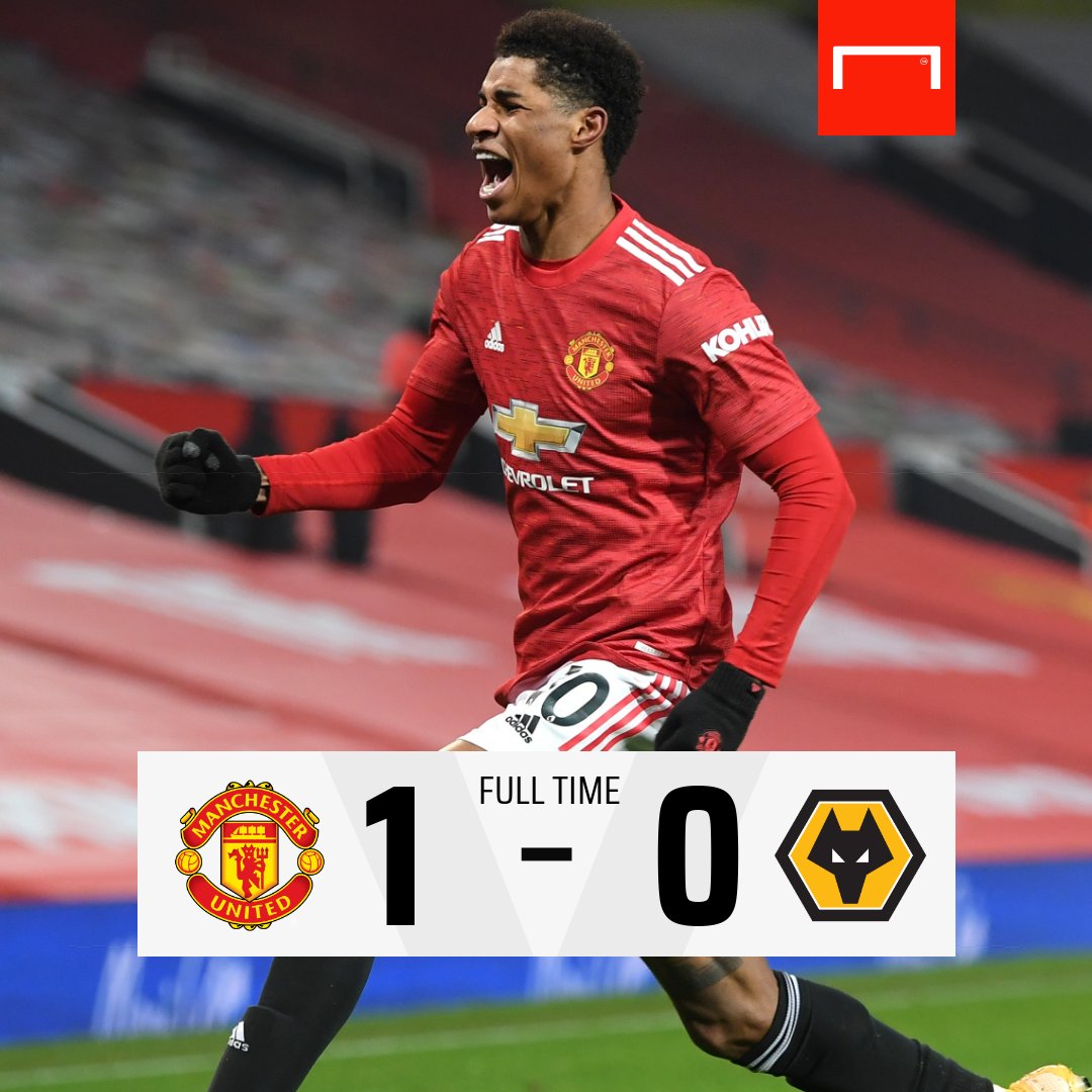 goal's tweet photo. Marcus Rashford scores a stoppage time winner as Manchester United move up to second in the Premier League 📈

#MUNWOL https://t.co/4D8EAVXqa9