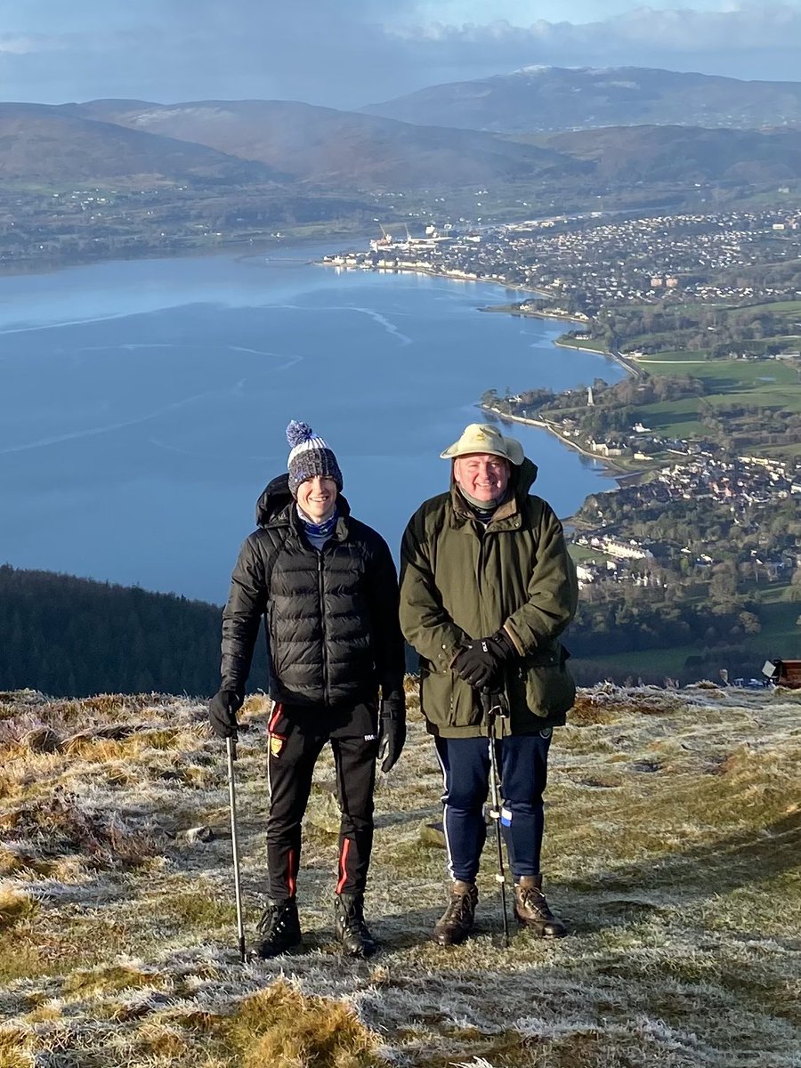 Lovely walk this morning to the top of Slieve Martin mountain with my son Ruairi. Very cold but a refreshing way to recharge the batteries and look back upon beautiful Warrenpoint