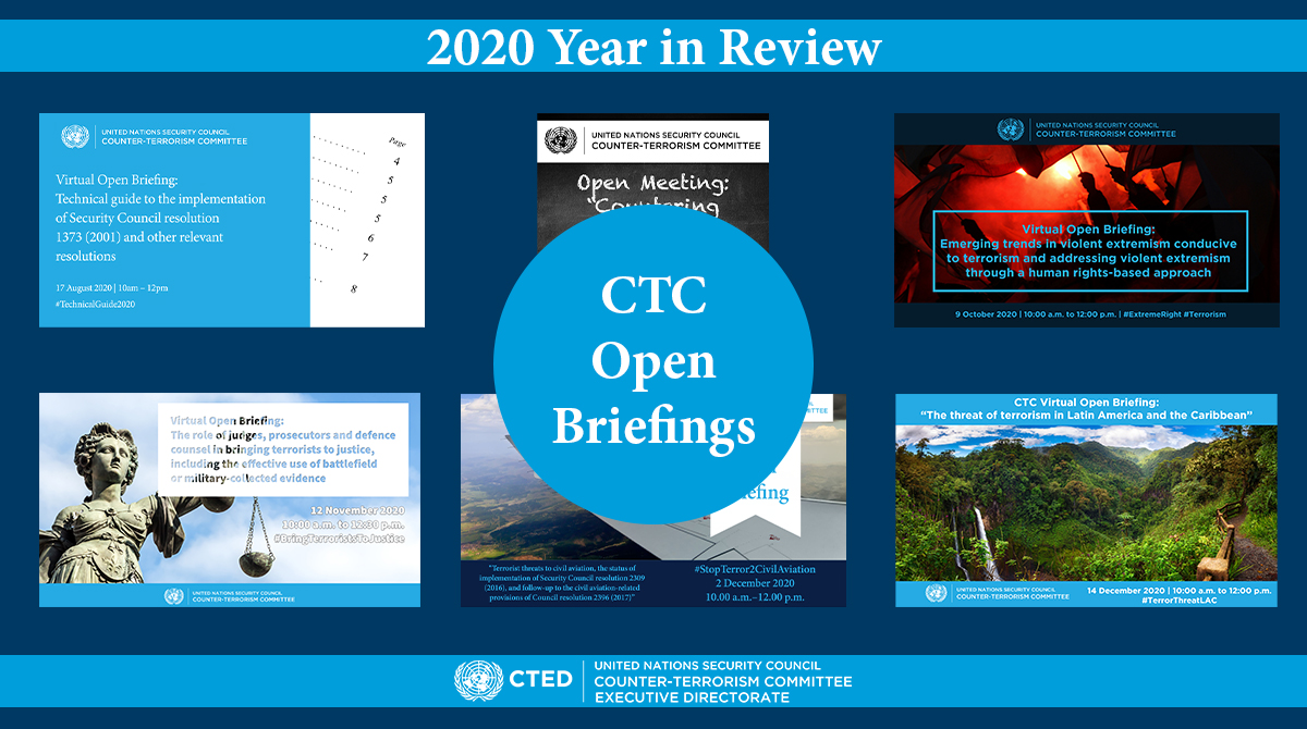 UN_CTED's tweet photo. .@UN_CTED's 2020 #YearInReview: CTC Open Briefings.
The #CTC held 6 open briefings this year:
• #CTNarratives
• #TechnicalGuide2020
• #ExtremeRight
• #BringTerroristsToJustice
• #StopTerror2CivilAviation
• #TerrorThreatLAC
Here is a thread with links to the webcasts. 👇🏾 https://t.co/y078fSQsB6
