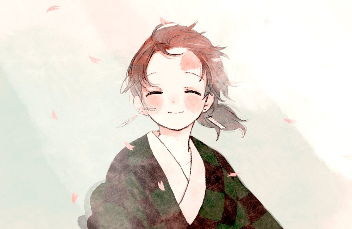 kamado tanjirou solo facing viewer closed eyes japanese clothes smile upper body 1boy  illustration images