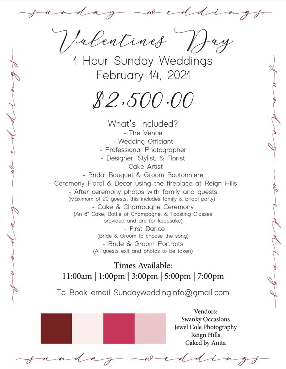 ReignHills's tweet photo. A FULL WEDDING AT @ReignHills FOR $2,500 😳🥂

We are DONATING the venue for this event. We are doing this for someone that couldn’t traditionally afford a full wedding at a high end venue but deserves it. RT this and let’s make some dreams come true 🙏🙏🙏 https://t.co/7Hj1CsWpDF