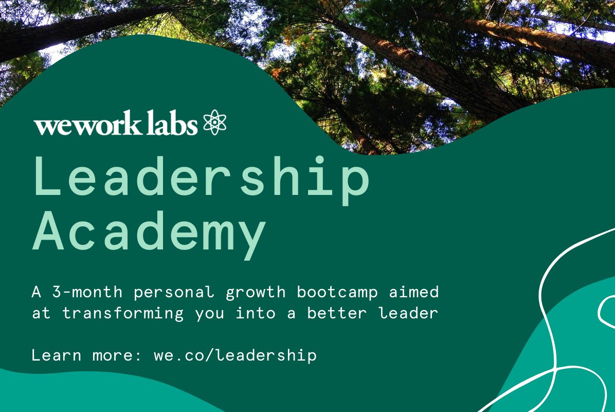 WeWork's tweet photo. Kick off the New Year with the WeWork Labs Leadership Academy 2021! Our three-month personal growth bootcamp aims at transforming you into a more impactful leader. Sign-up for this program open to all WeWork Labs members: https://t.co/goJPOOuLFz. #weworklabs https://t.co/5C9mEvraQS