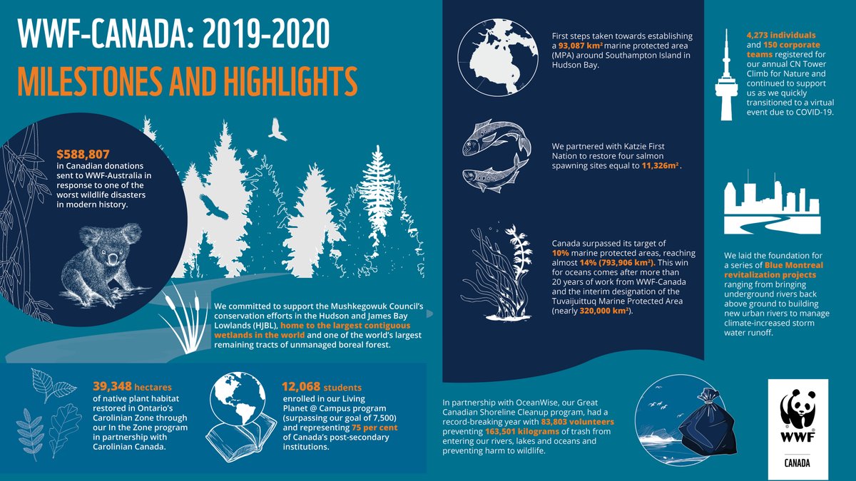 WWFCanada's tweet photo. We have a vision: Canada with abundant #wildlife where nature and people thrive. But we can't get there alone. With your support, here's some of the amazing work we've accomplished. Read more in our #AnnualReport: https://t.co/7bN2rKAo6A https://t.co/siti2kHEhq