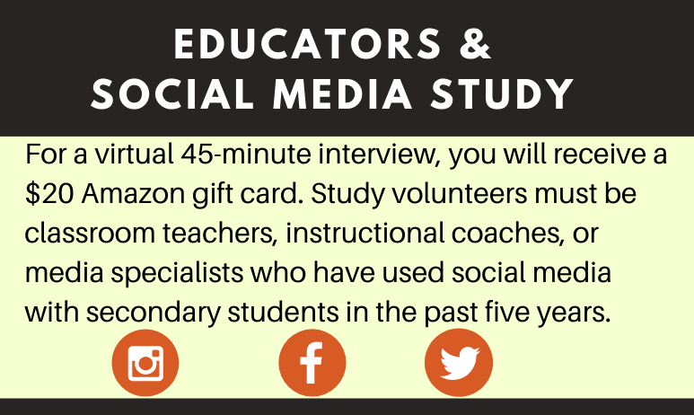 jacroehl's tweet photo. Are you a secondary educator who has students use social media to build skills for social and political engagement? If so, you're invited to participate in my #PhD study. To find out more, click https://t.co/5QogkwOKZa
 #edchat #edtech #elearning #AcademicTwitter #socialmedia https://t.co/FaPXOitDqm
