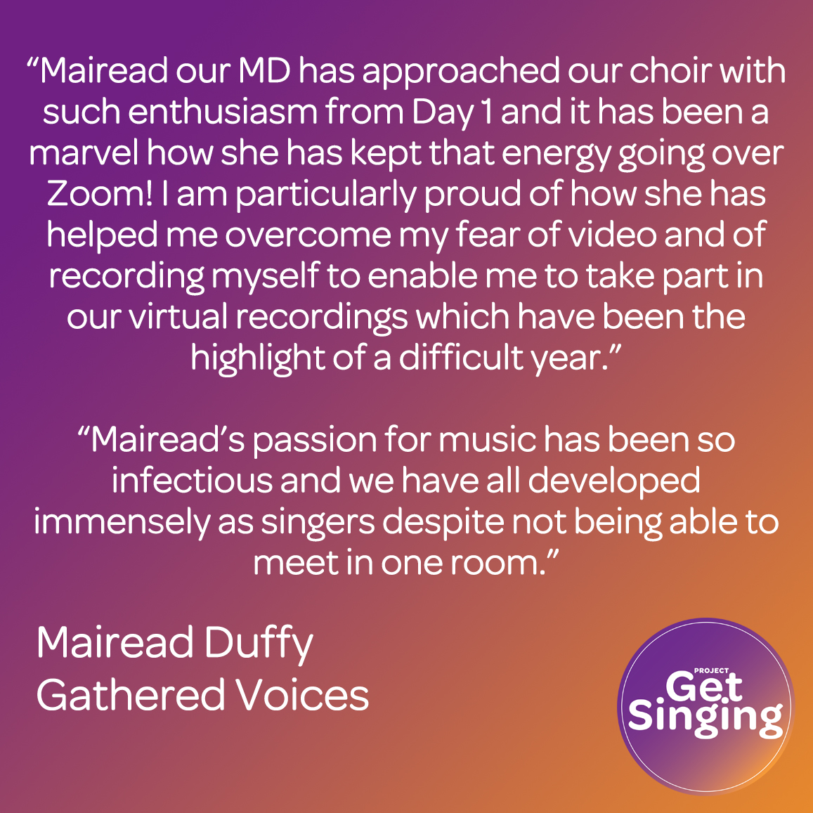 ProjGetSinging's tweet photo. Now celebrating Mairead Duffy for all that she gives to Gathered Voices She is positivity, energy and kindness itself. We all love her.
Thank you for all that you bring to MDBrunch as well as the singing community everywhere.
#12Daysof2020 #ProjectGetSinging #MdBrunchuk https://t.co/S32ljrZFbT