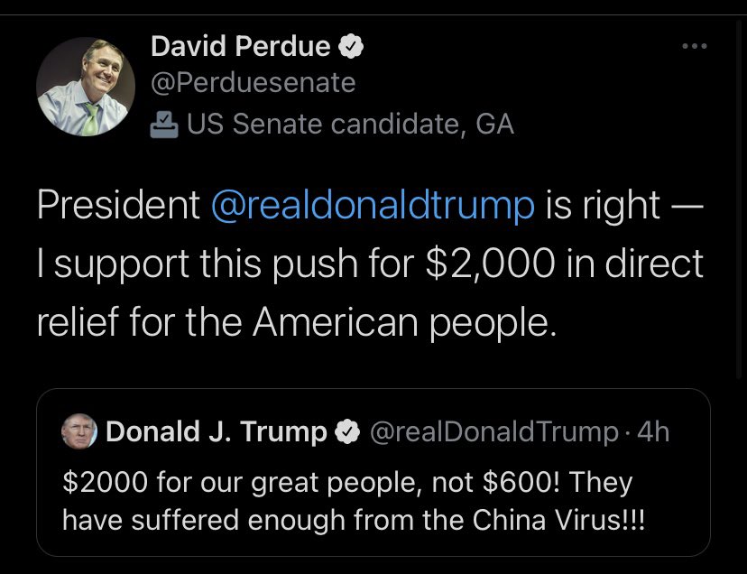 NotifyNurseRyan's tweet photo. The two Republican Senators in jeopardy of losing their seats went from wanting Americans get $0 to $2,000 very quickly!
They put out these identical tweets, empty of emotion or empathy.
They’re fake. They’re scared! Don’t fall for these selfish robots, Georgia. #VoteThemOut https://t.co/eCK5F9F001